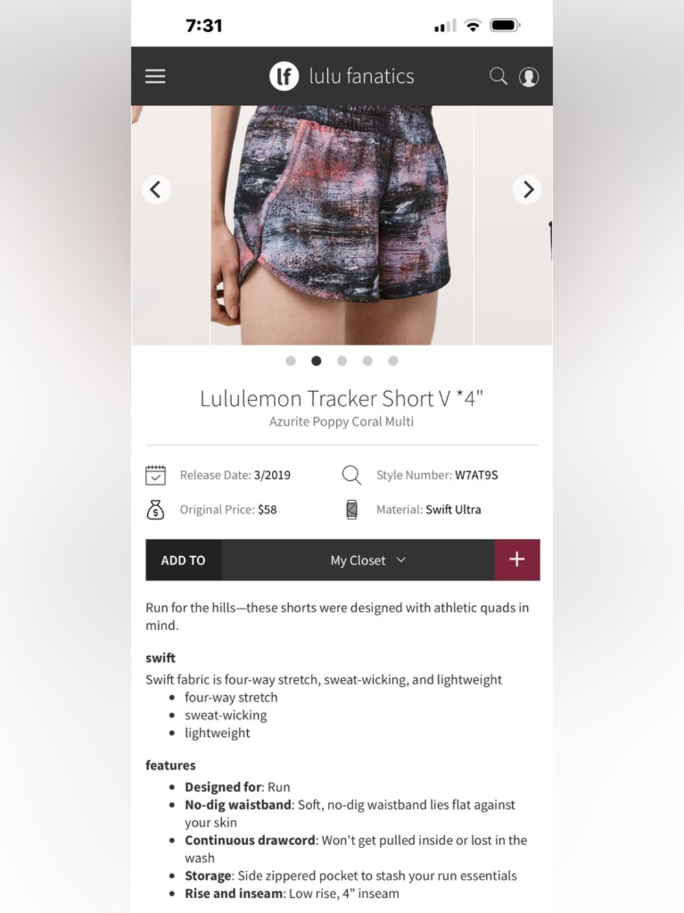 RARE lululemon athletica Tracker Short V* 4” Shorts LIKE NEW Sz 4 - Picture 2 of 8